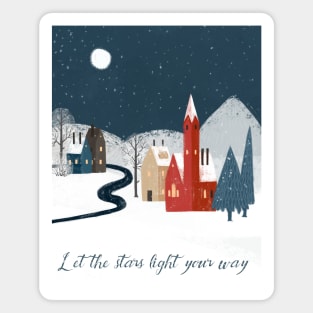 Beautiful Winter Village Scene at Night Magnet